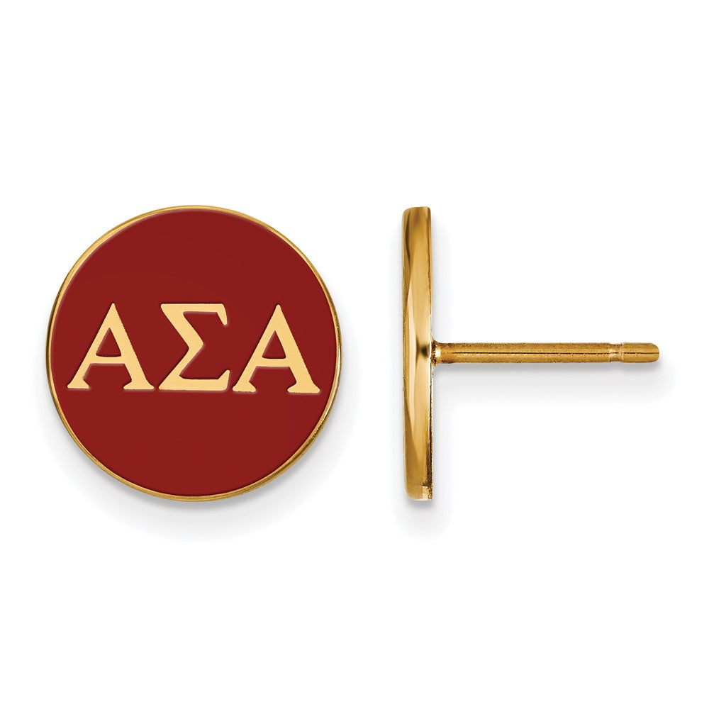 Sterling Silver Gold-plated LogoArt Alpha Sigma Alpha Sorority Greek Letters Color Enamel Post Earrings
