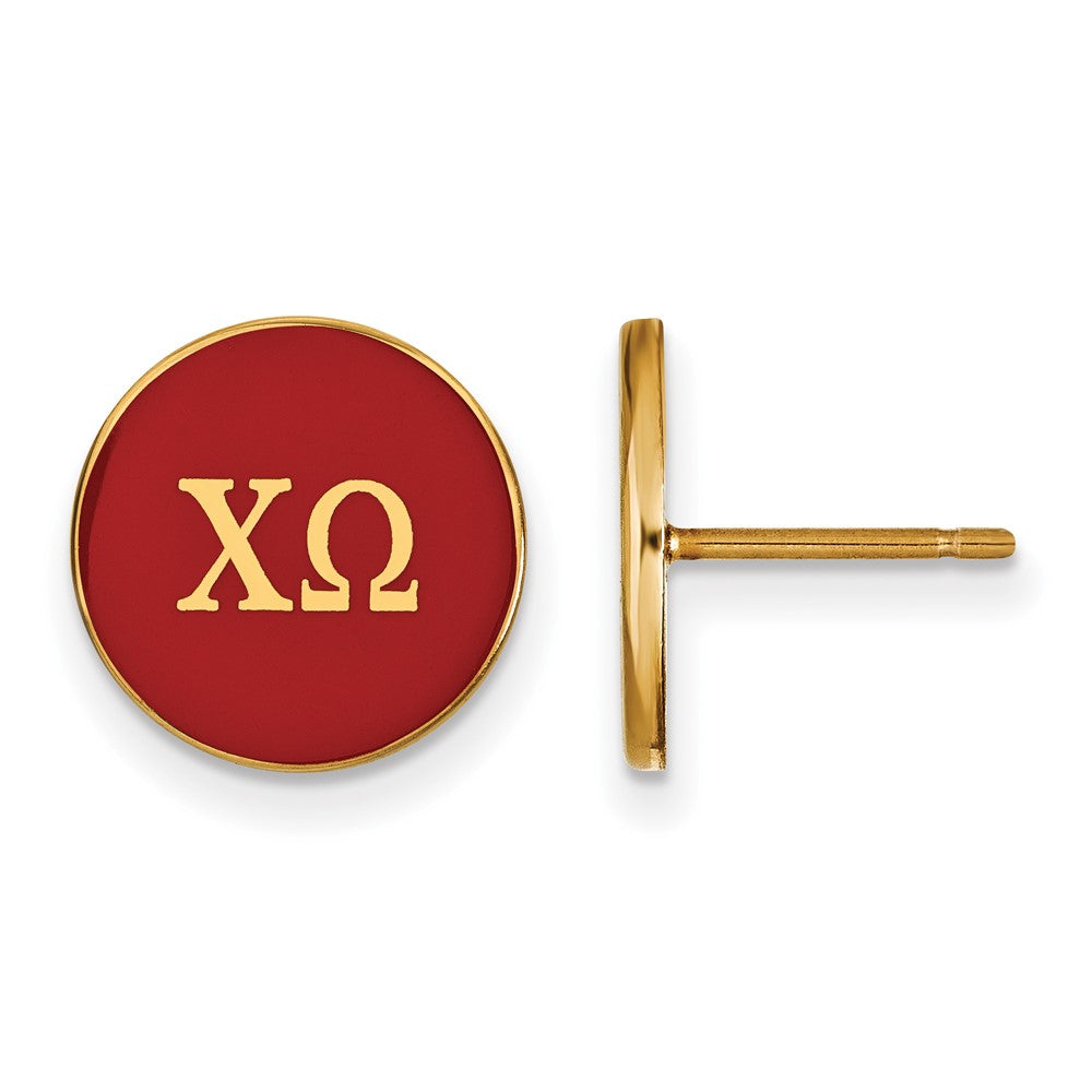 Sterling Silver Gold-plated LogoArt Chi Omega Sorority Greek Letters Color Enamel Post Earrings