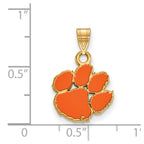 Sterling Silver Gold-plated LogoArt Clemson University Tiger Paw Small Enameled Pendant
