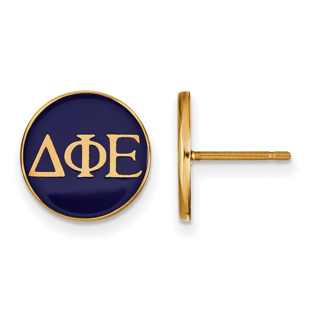 Sterling Silver Gold-plated LogoArt Delta Phi Epsilon Sorority Greek Letters Color Enamel Post Earrings