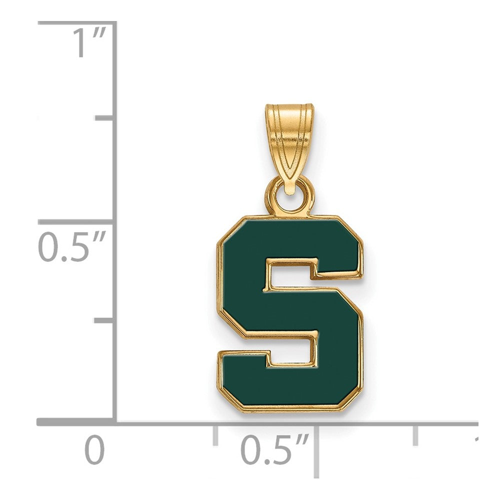 Sterling Silver Gold-plated LogoArt Michigan State University Letter S Small Enameled Pendant