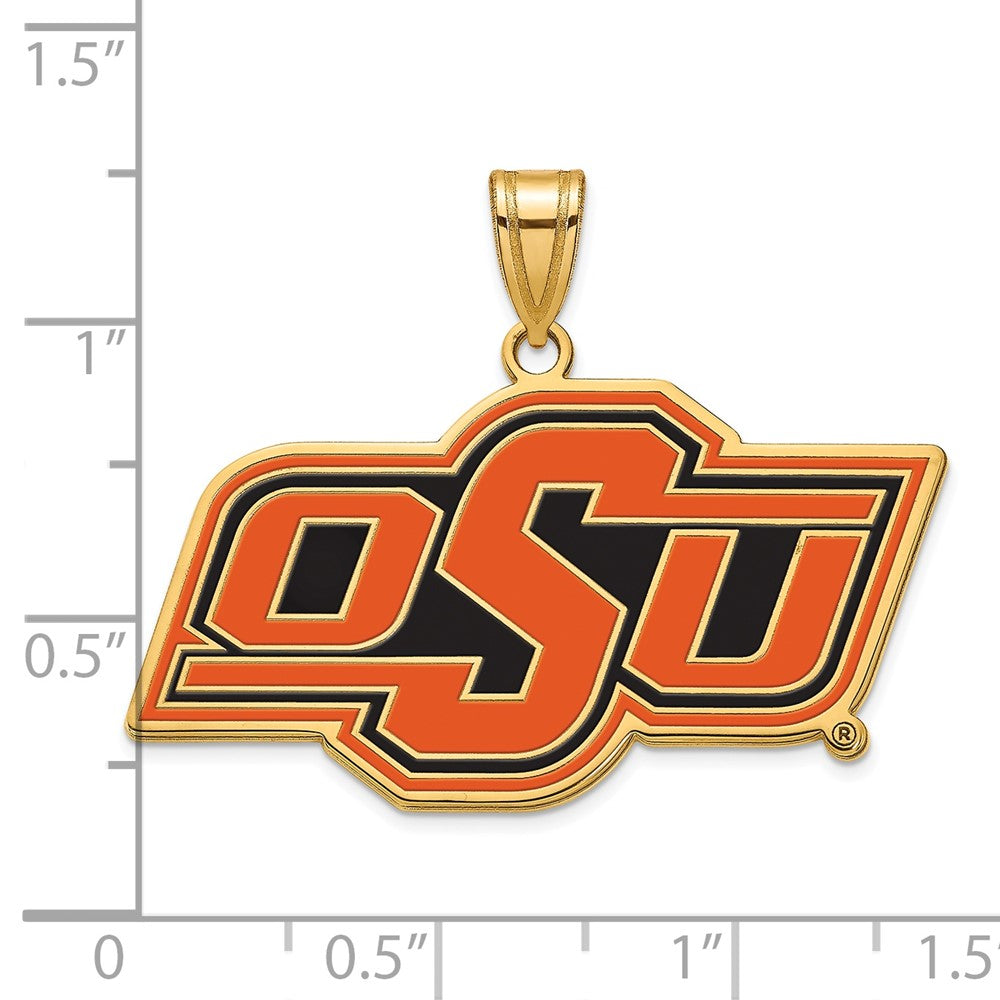 Sterling Silver Gold-plated LogoArt Oklahoma State University O-S-U Large Enameled Pendant