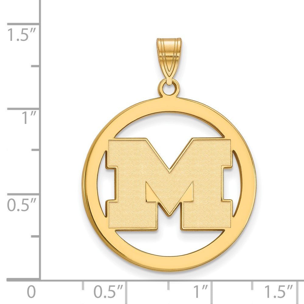 Sterling Silver Gold-plated LogoArt University of Michigan Letter M Extra Large Circle Pendant