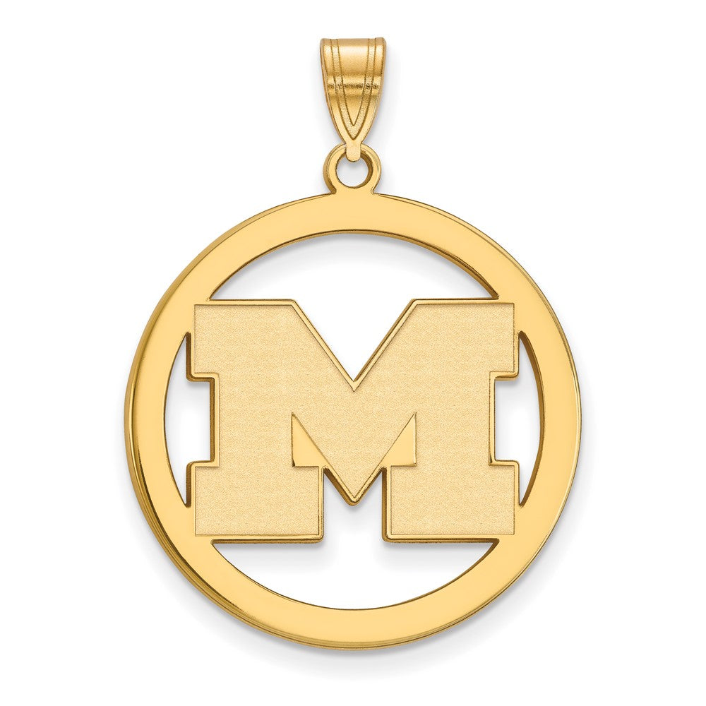 Sterling Silver Gold-plated LogoArt University of Michigan Letter M Extra Large Circle Pendant