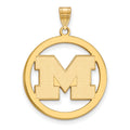 Sterling Silver Gold-plated LogoArt University of Michigan Letter M Extra Large Circle Pendant