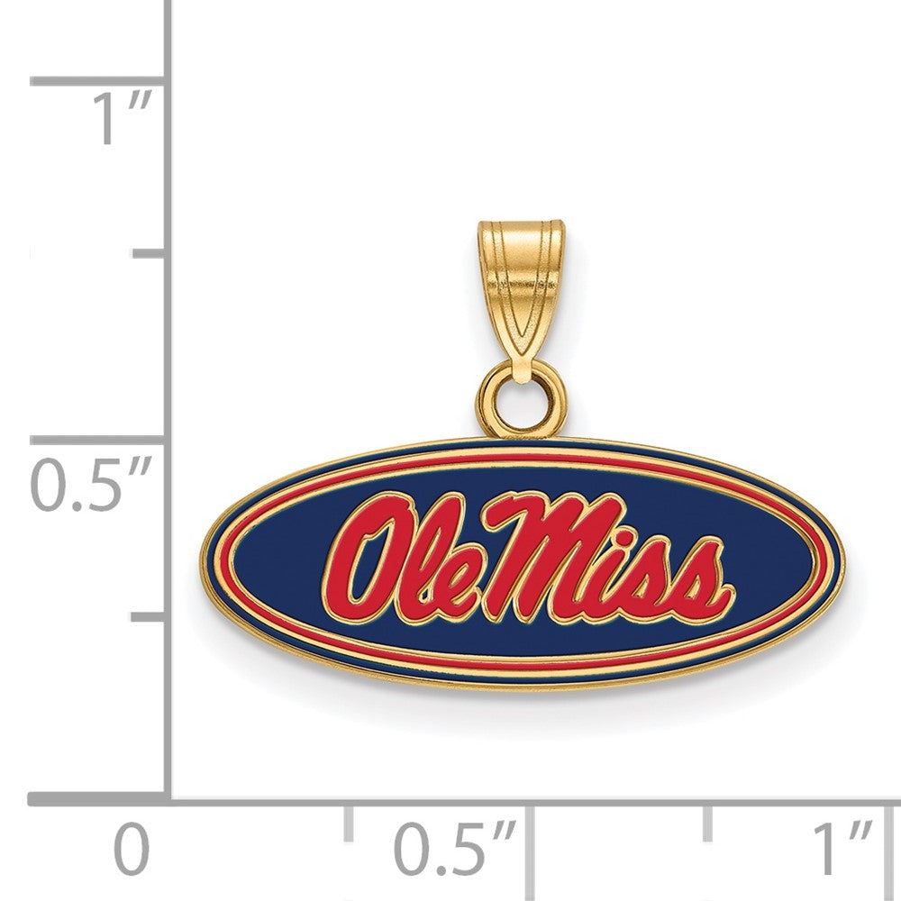 Sterling Silver Gold-plated LogoArt University of Mississippi Ole Miss Small Oval Enameled Pendant