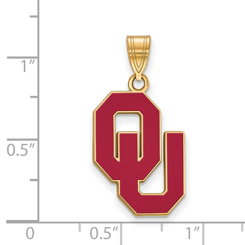 Sterling Silver Gold-plated LogoArt University of Oklahoma O-U Large Enameled Pendant