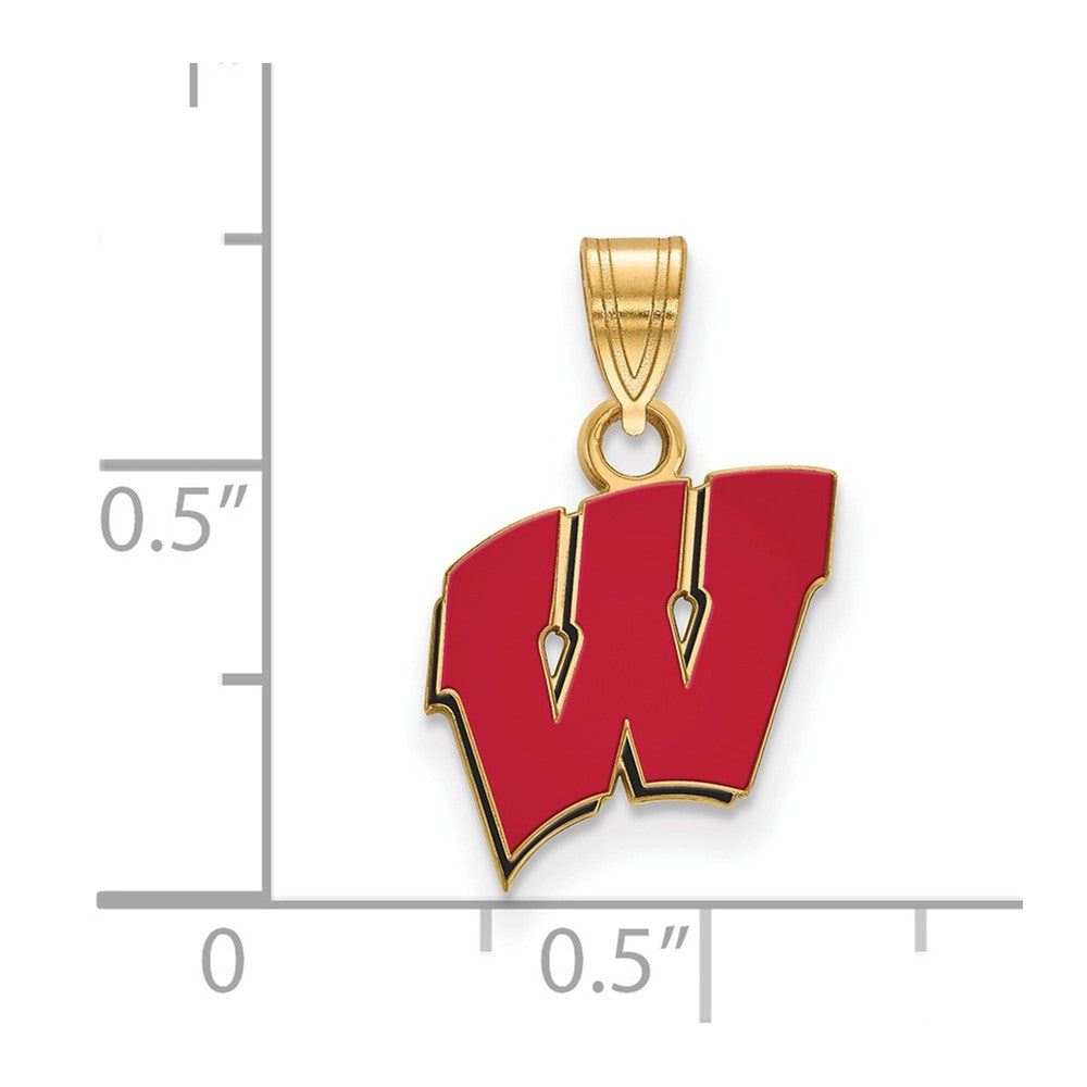 Sterling Silver Gold-plated LogoArt University of Wisconsin Letter W Small Enameled Pendant