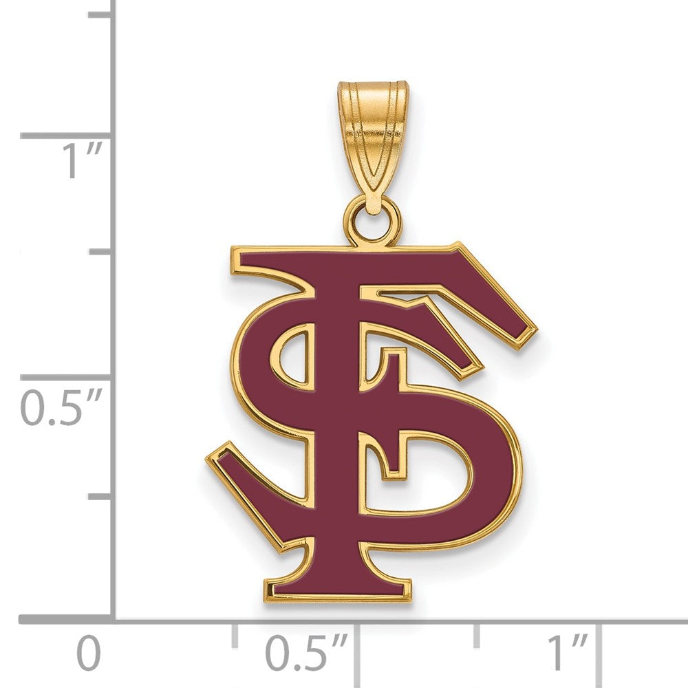 Sterling Silver Gold-plated LogoArt Florida State University F-S Large Enameled Pendant