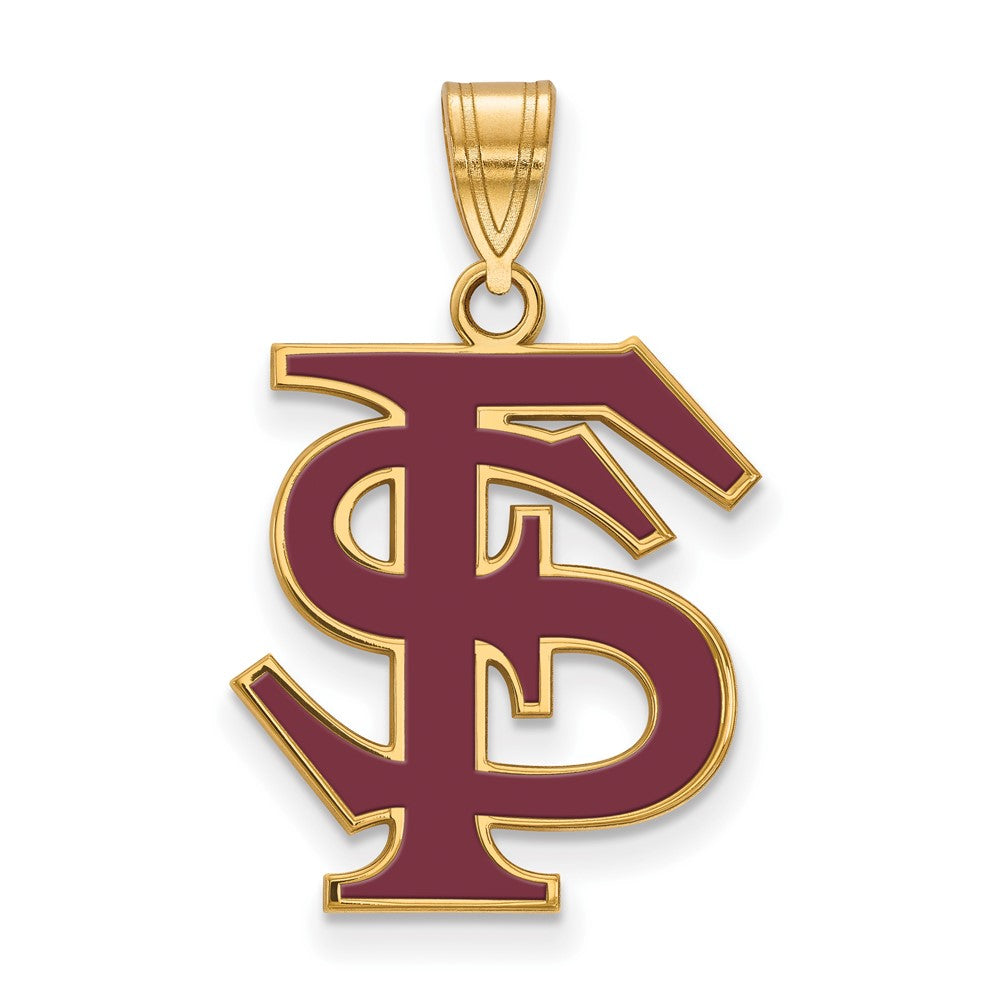 Sterling Silver Gold-plated LogoArt Florida State University F-S Large Enameled Pendant