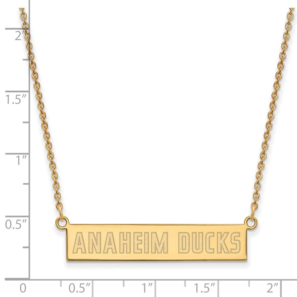 Sterling Silver Gold-plated NHL LogoArt Anaheim Ducks Small Bar 18 inch Necklace