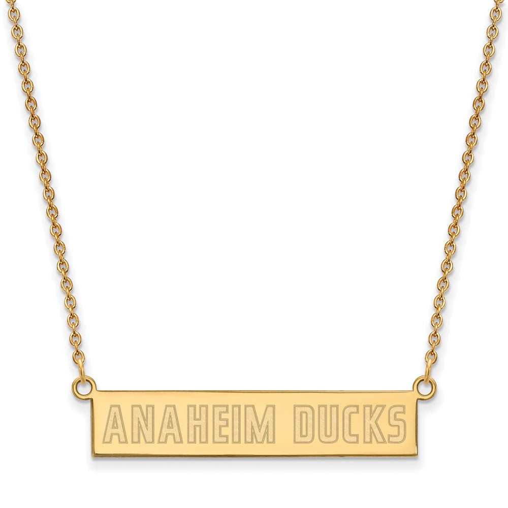 Sterling Silver Gold-plated NHL LogoArt Anaheim Ducks Small Bar 18 inch Necklace