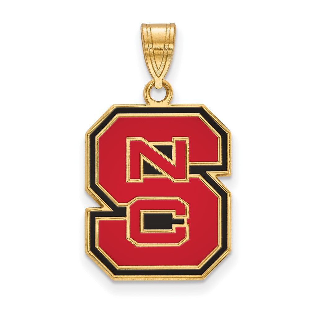 Sterling Silver Gold-plated LogoArt North Carolina State University N-C-S Large Enameled Pendant
