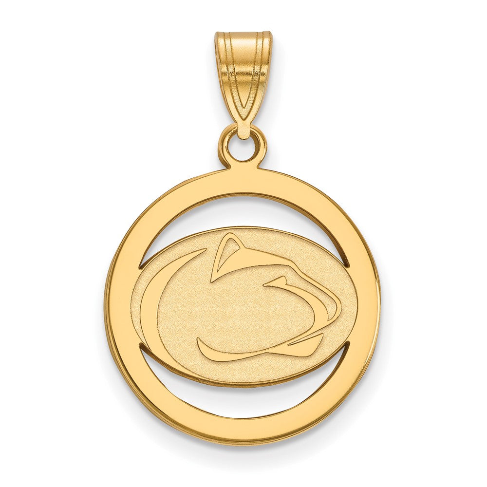 Sterling Silver Gold-plated LogoArt Penn State University Lion Medium Circle Pendant
