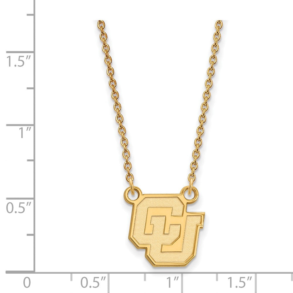 Sterling Silver Gold-plated LogoArt University of Colorado C-U Small Pendant 18 inch Necklace