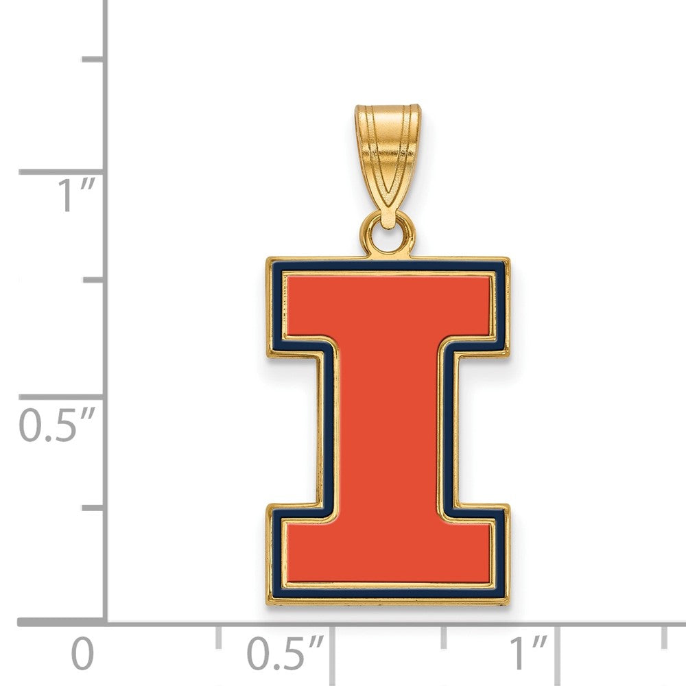 Sterling Silver Gold-plated LogoArt University of Illinois Letter I Large Enameled Pendant