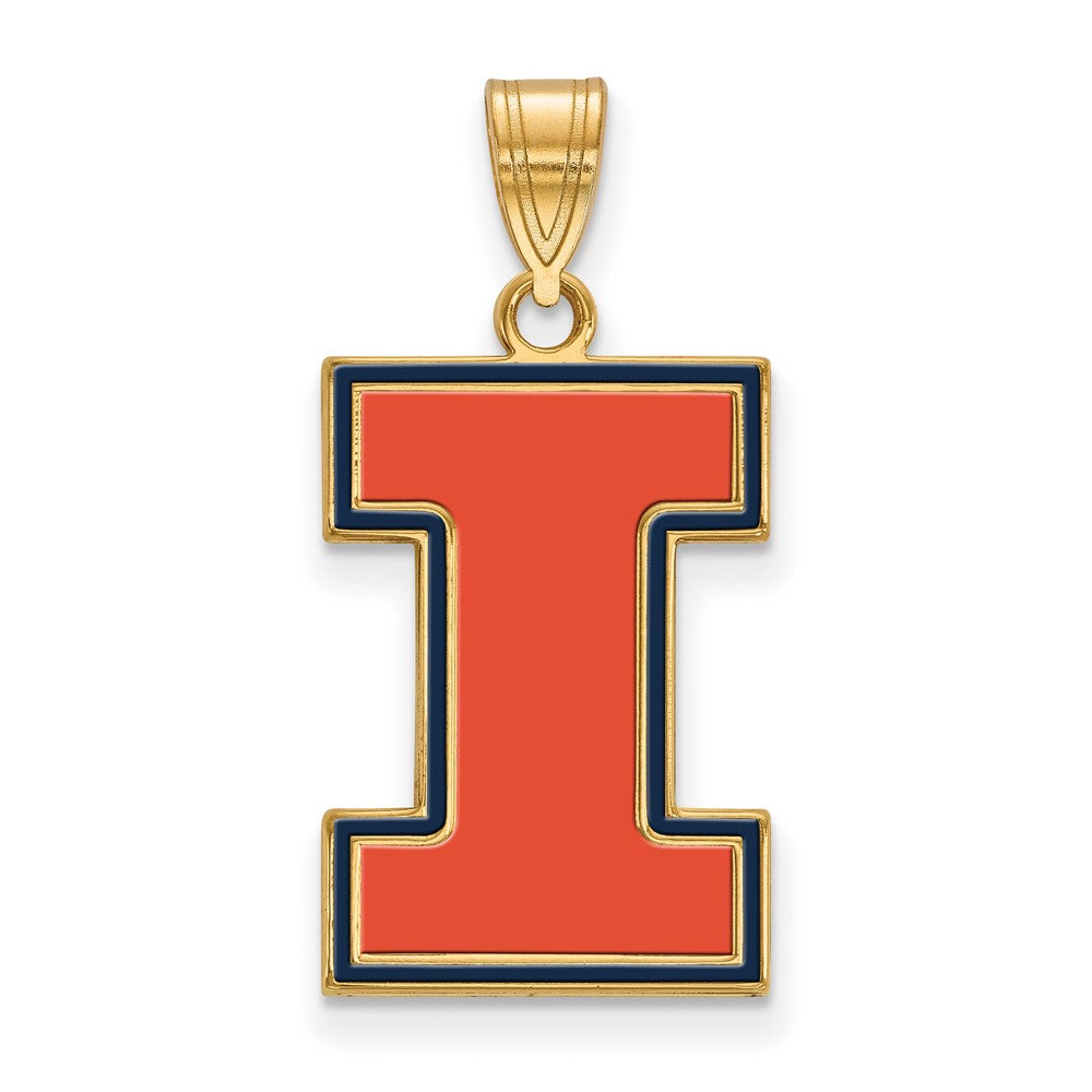 Sterling Silver Gold-plated LogoArt University of Illinois Letter I Large Enameled Pendant