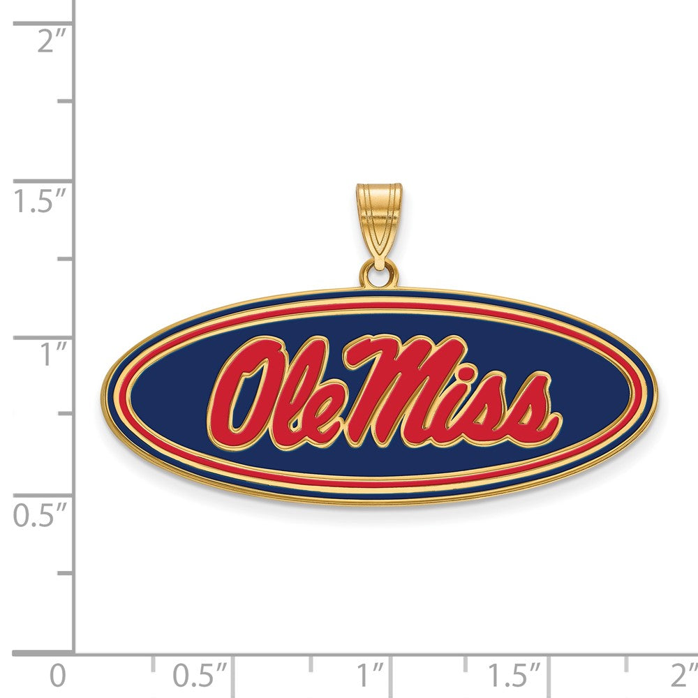 Sterling Silver Gold-plated LogoArt University of Mississippi Ole Miss Large Oval Enameled Pendant