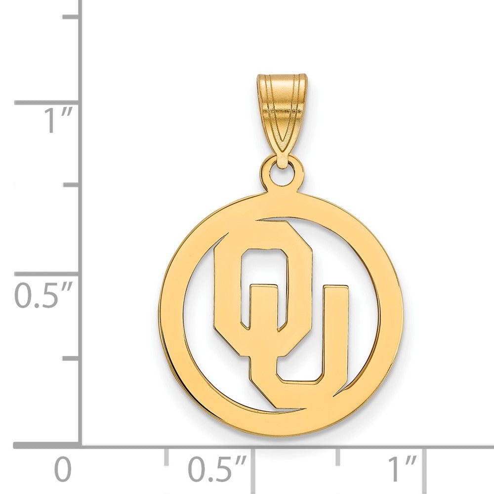 Sterling Silver Gold-plated LogoArt University of Oklahoma O-U Medium Circle Pendant