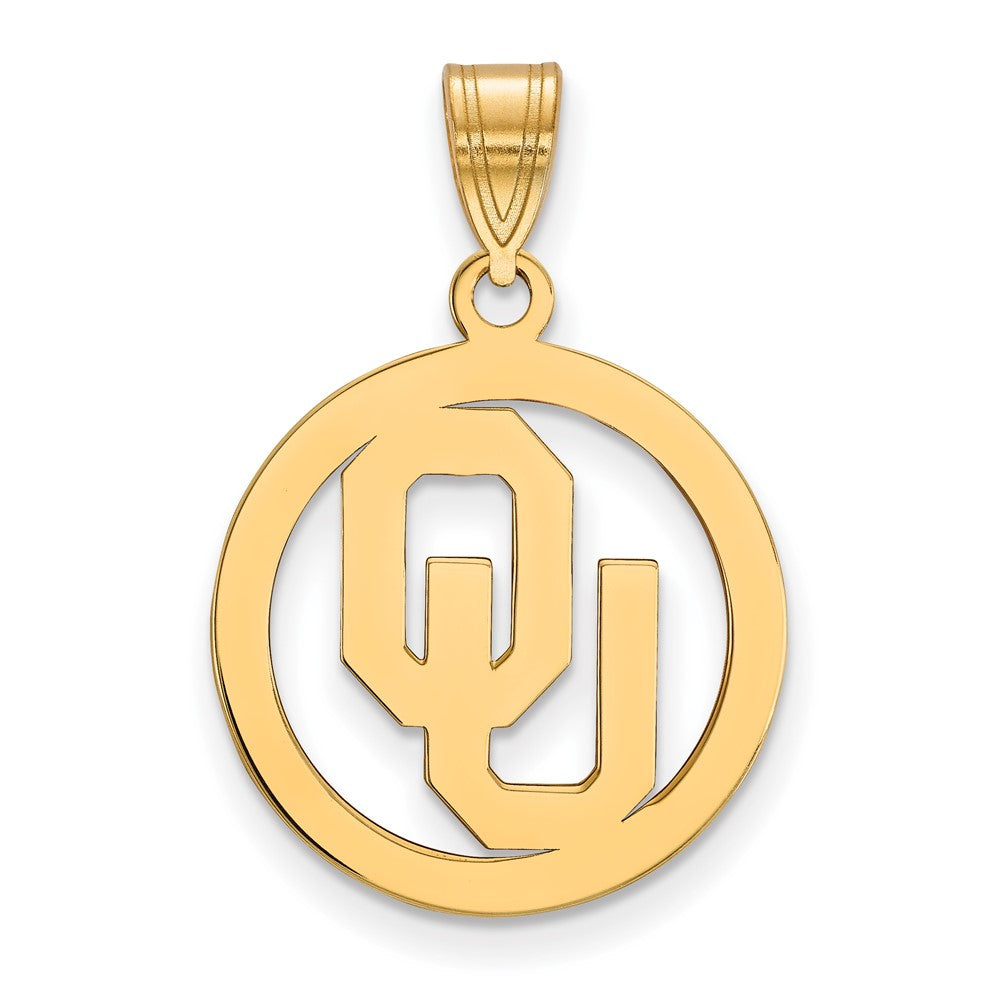 Sterling Silver Gold-plated LogoArt University of Oklahoma O-U Medium Circle Pendant