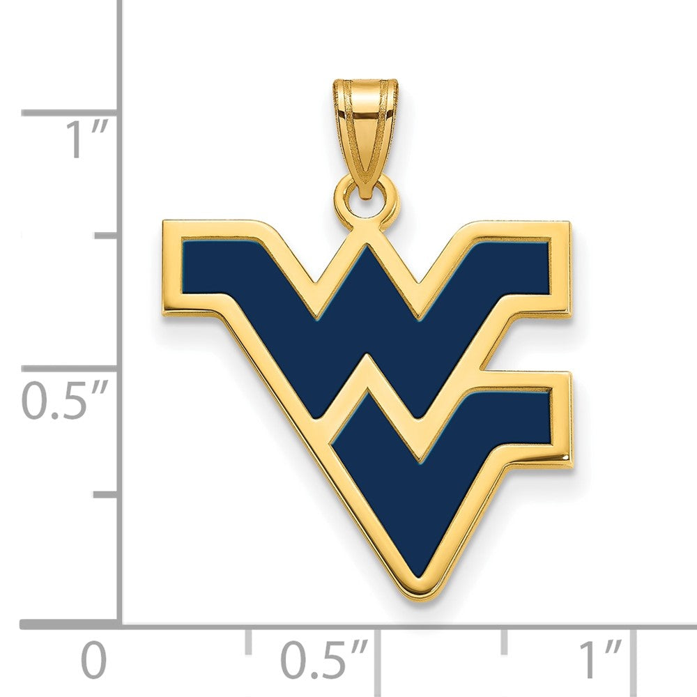Sterling Silver Gold-plated LogoArt West Virginia University W-V Large Enameled Pendant