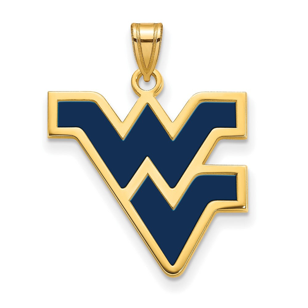 Sterling Silver Gold-plated LogoArt West Virginia University W-V Large Enameled Pendant