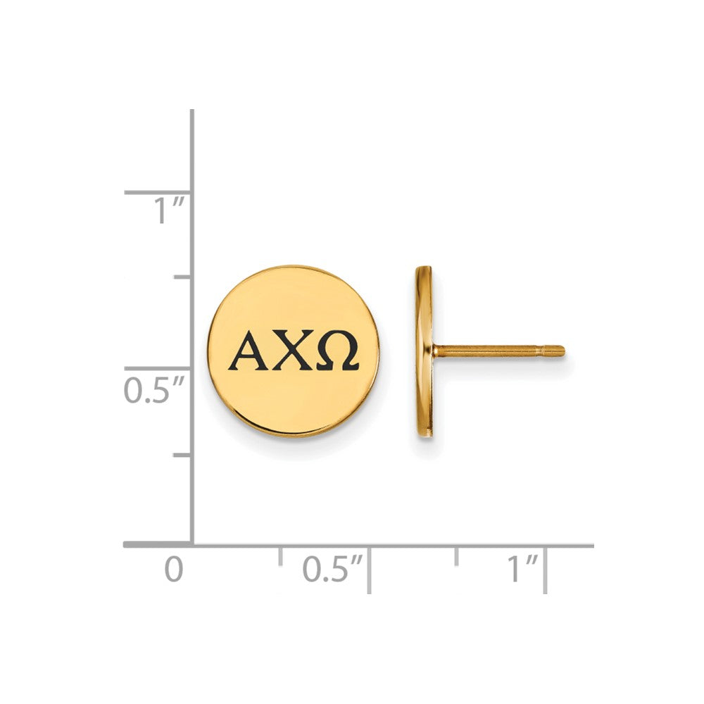 Sterling Silver Gold-plated LogoArt Alpha Chi Omega Sorority Greek Letters Black Enamel Post Earrings