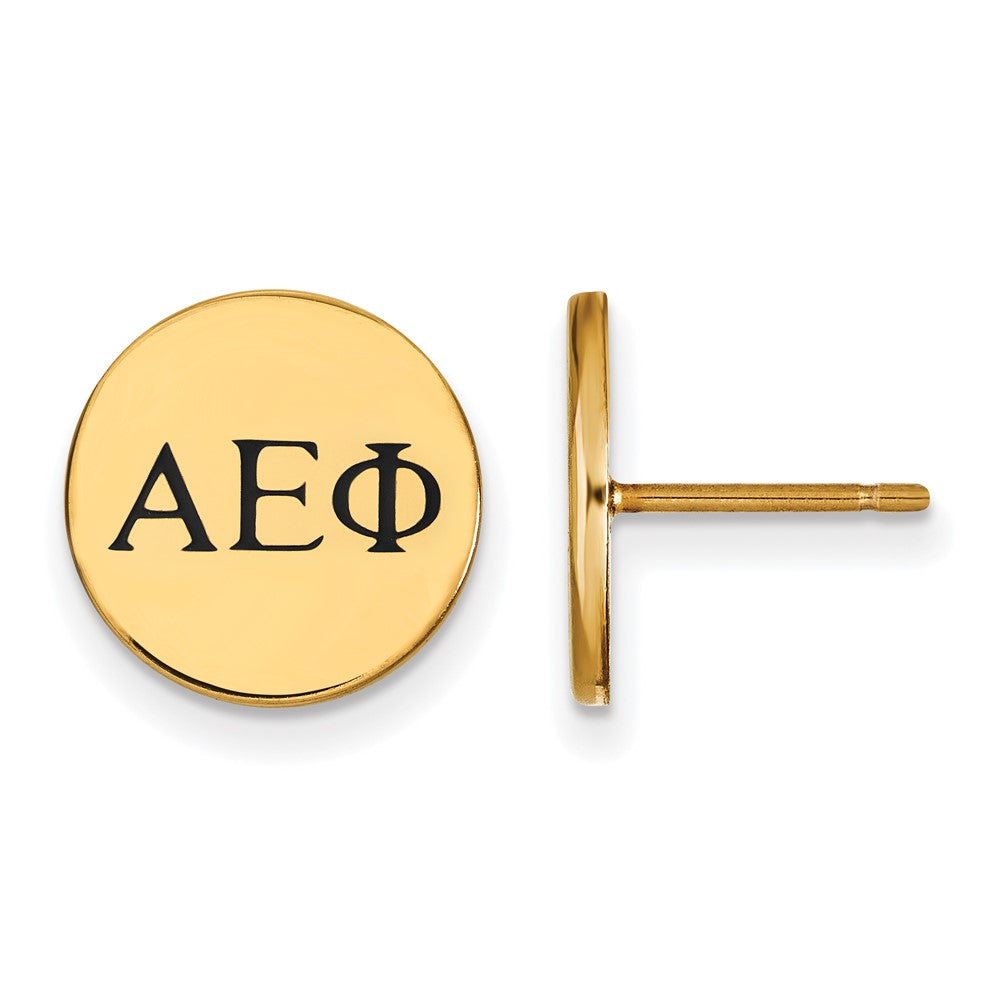 Sterling Silver Gold-plated LogoArt Alpha Epsilon Phi Sorority Greek Letters Black Enamel Post Earrings