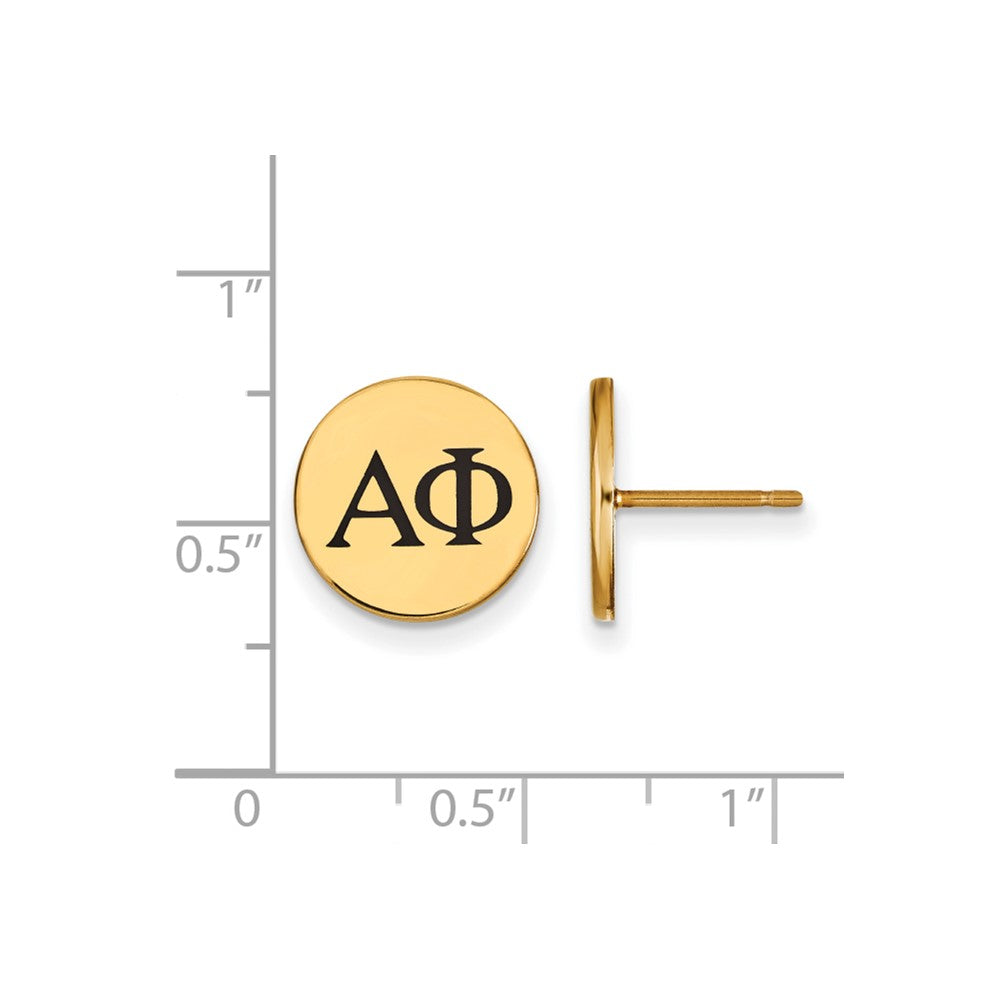 Sterling Silver Gold-plated LogoArt Alpha Phi Sorority Greek Letters Black Enamel Post Earrings
