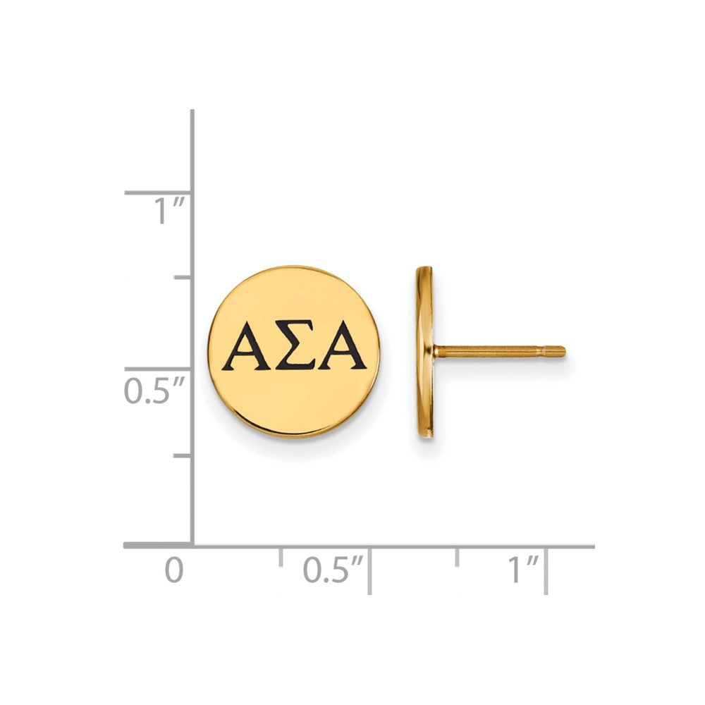 Sterling Silver Gold-plated LogoArt Alpha Sigma Alpha Sorority Greek Letters Black Enamel Post Earrings