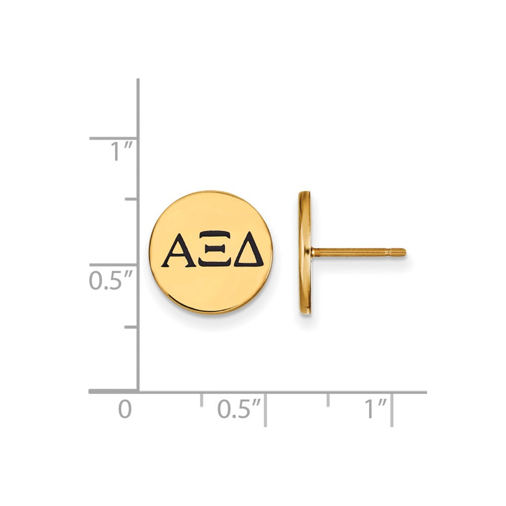 Sterling Silver Gold-plated LogoArt Alpha Xi Delta Sorority Greek Letters Black Enamel Post Earrings