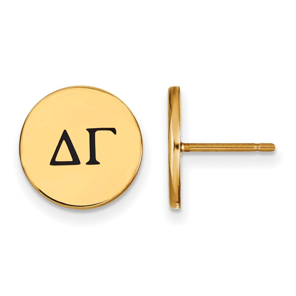 Sterling Silver Gold-plated LogoArt Delta Gamma Sorority Greek Letters Black Enamel Post Earrings