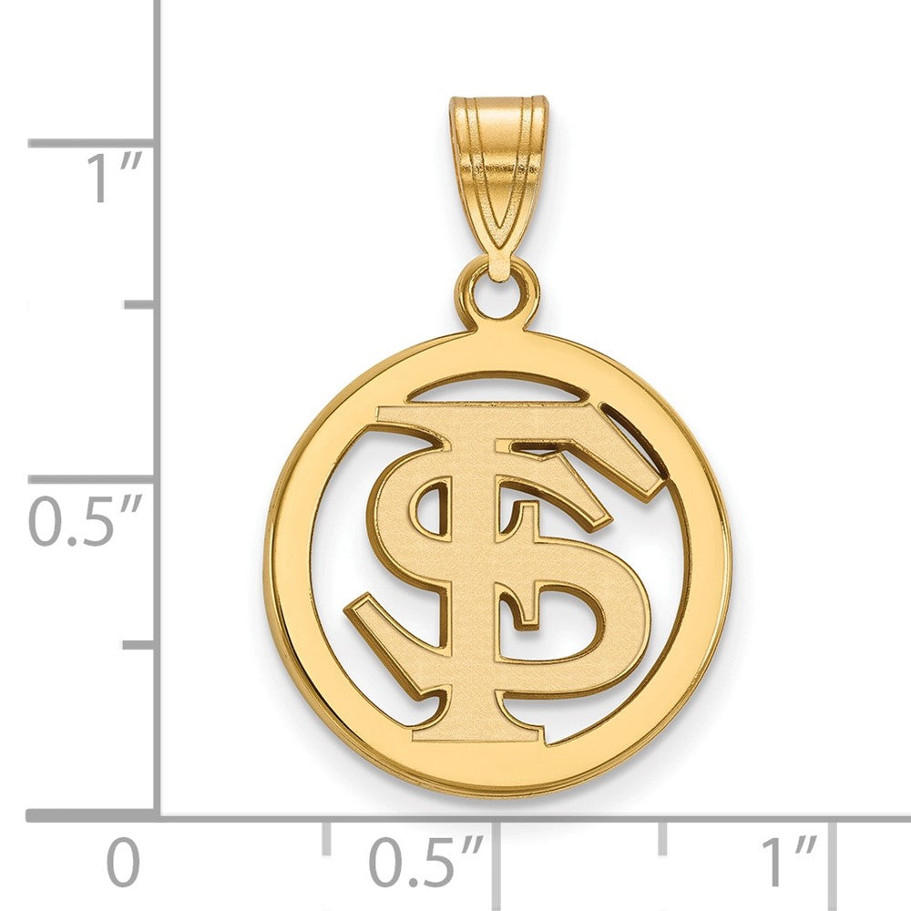 Sterling Silver Gold-plated LogoArt Florida State University F-S Medium Circle Pendant
