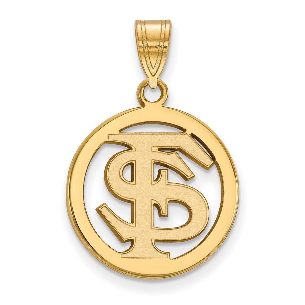 Sterling Silver Gold-plated LogoArt Florida State University F-S Medium Circle Pendant