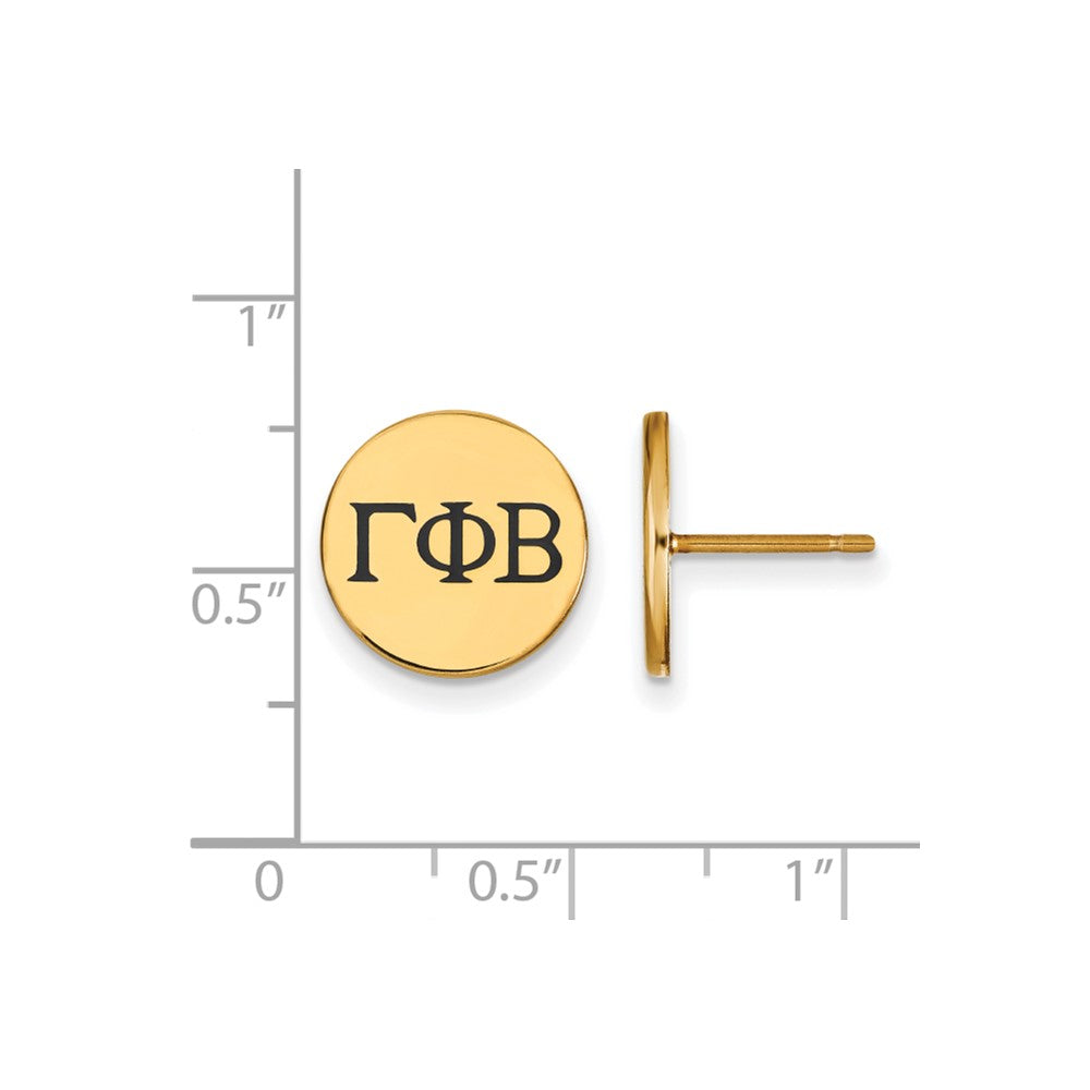 Sterling Silver Gold-plated LogoArt Gamma Phi Beta Sorority Greek Letters Black Enamel Post Earrings
