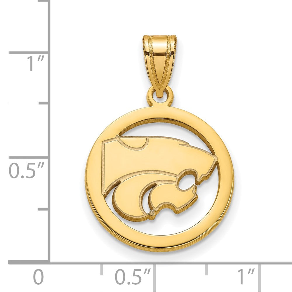 Sterling Silver Gold-plated LogoArt Kansas State University Wildcat Medium Circle Pendant