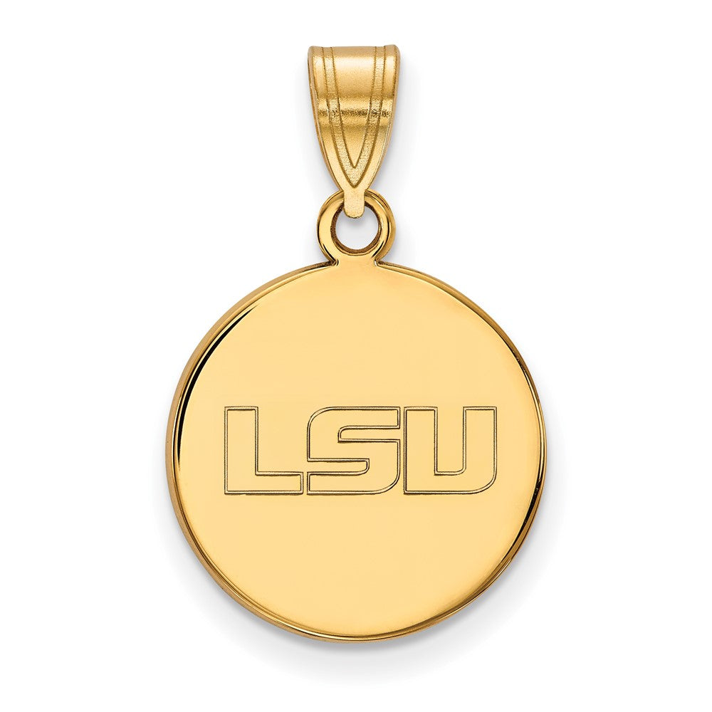 Sterling Silver Gold-plated LogoArt Louisiana State University L-S-U Medium Disc Pendant