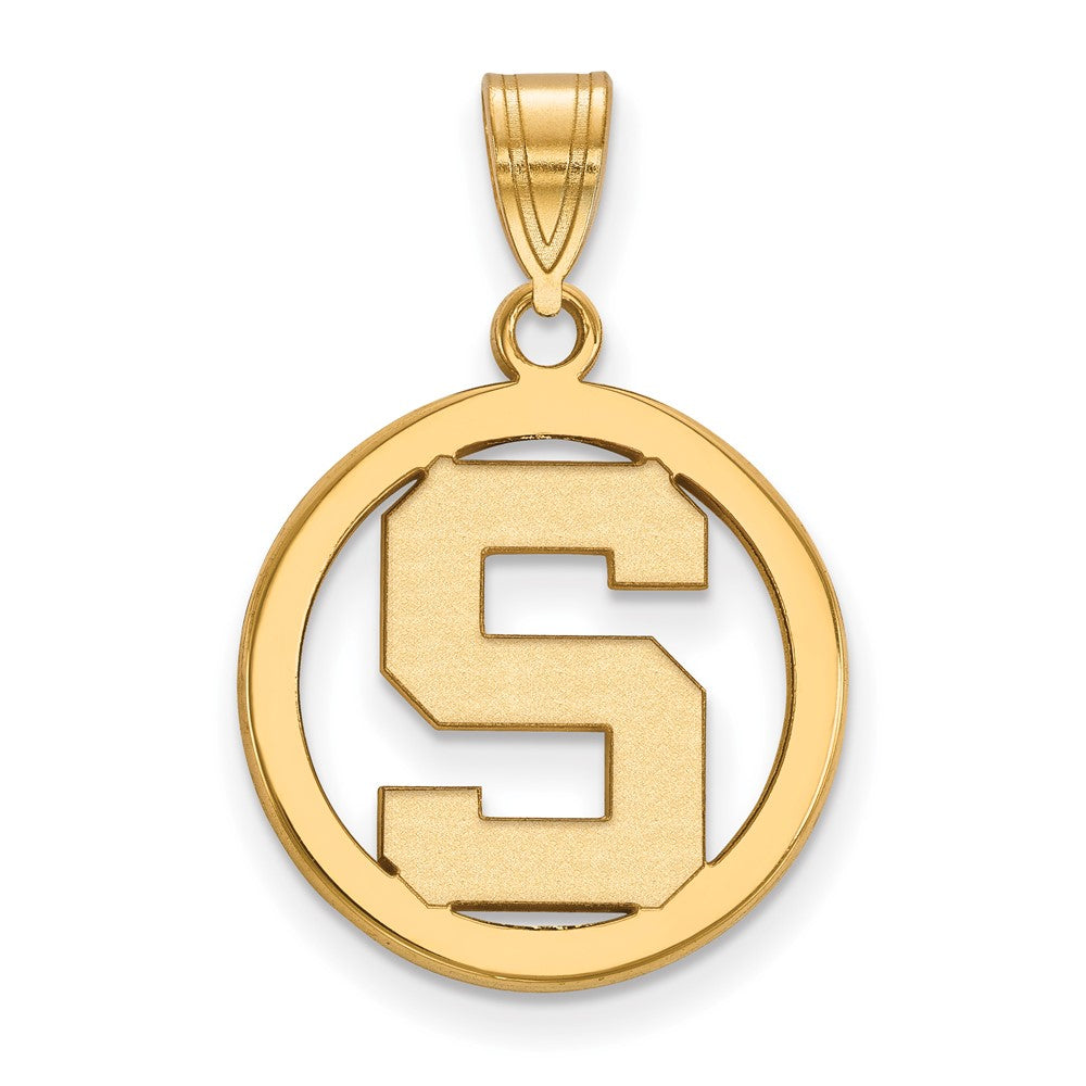Sterling Silver Gold-plated LogoArt Michigan State University Letter S Small Circle Pendant