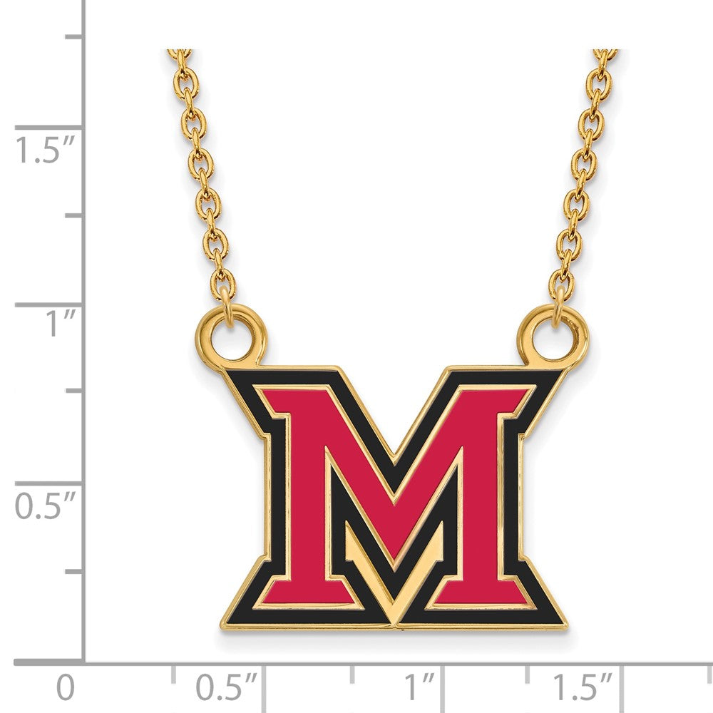 Sterling Silver Gold-plated LogoArt Miami University Ohio Letter M Large Enameled Pendant 18 inch Necklace