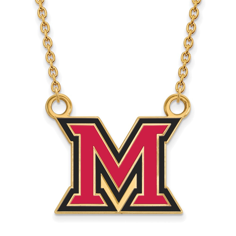 Sterling Silver Gold-plated LogoArt Miami University Ohio Letter M Large Enameled Pendant 18 inch Necklace