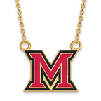 Sterling Silver Gold-plated LogoArt Miami University Ohio Letter M Large Enameled Pendant 18 inch Necklace