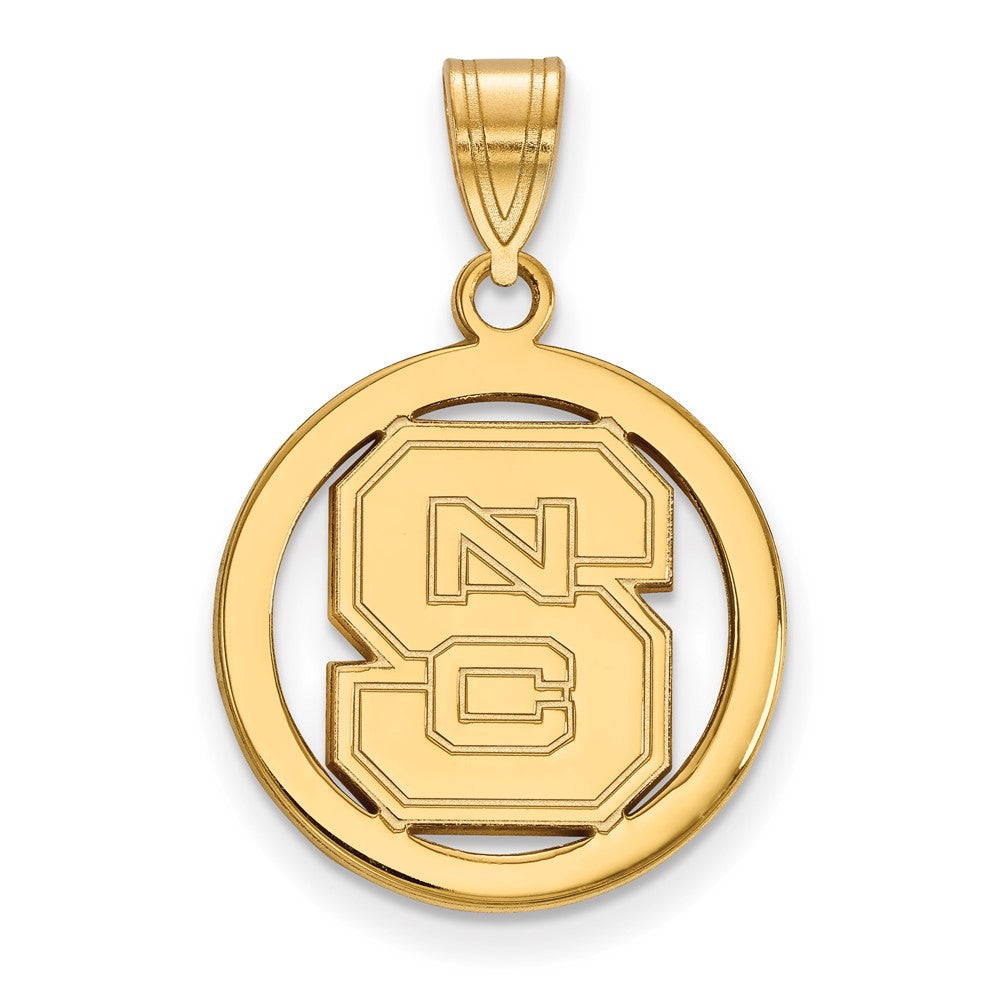 Sterling Silver Gold-plated LogoArt North Carolina State University N-C-S Small Circle Pendant