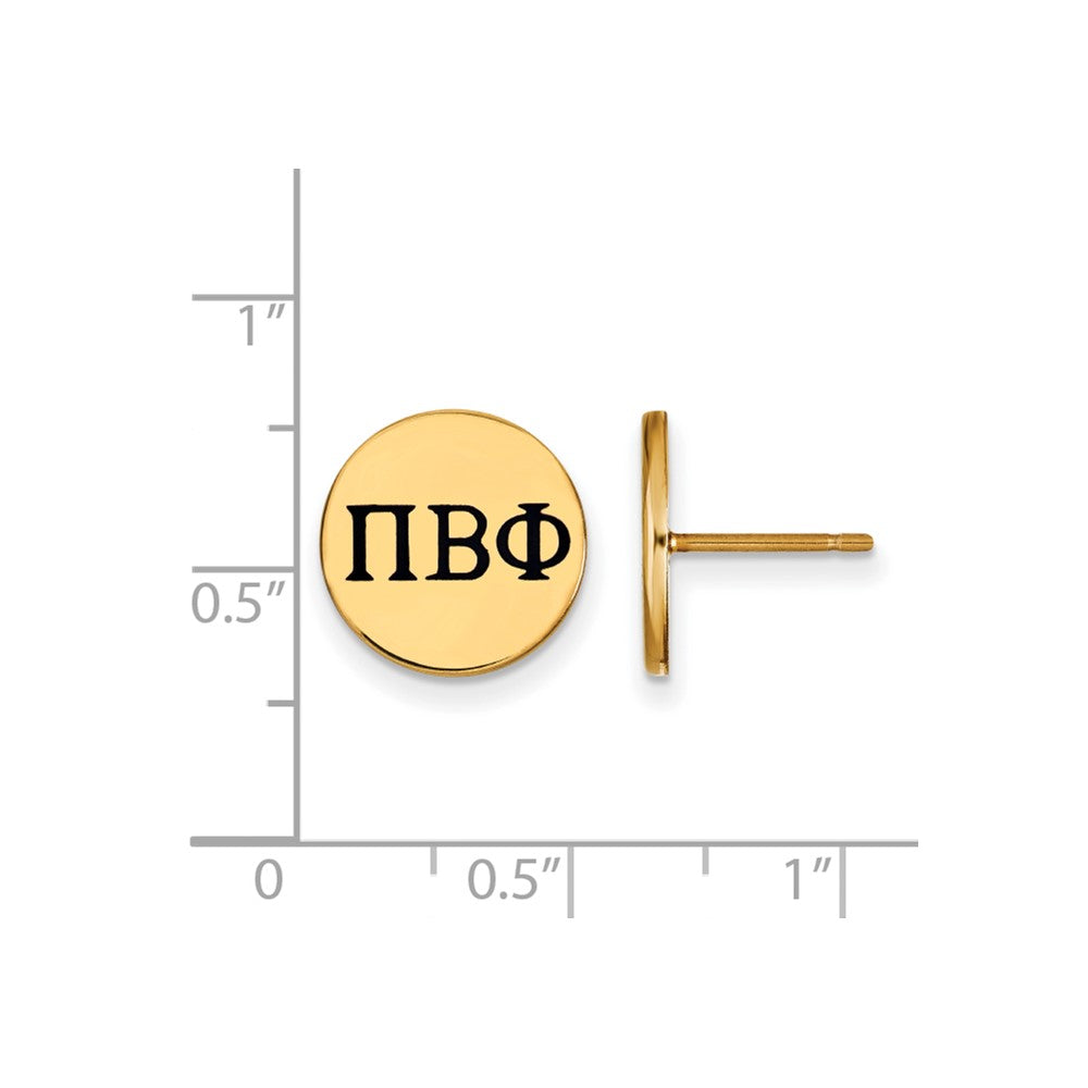 Sterling Silver Gold-plated LogoArt Pi Beta Phi Sorority Greek Letters Black Enamel Post Earrings