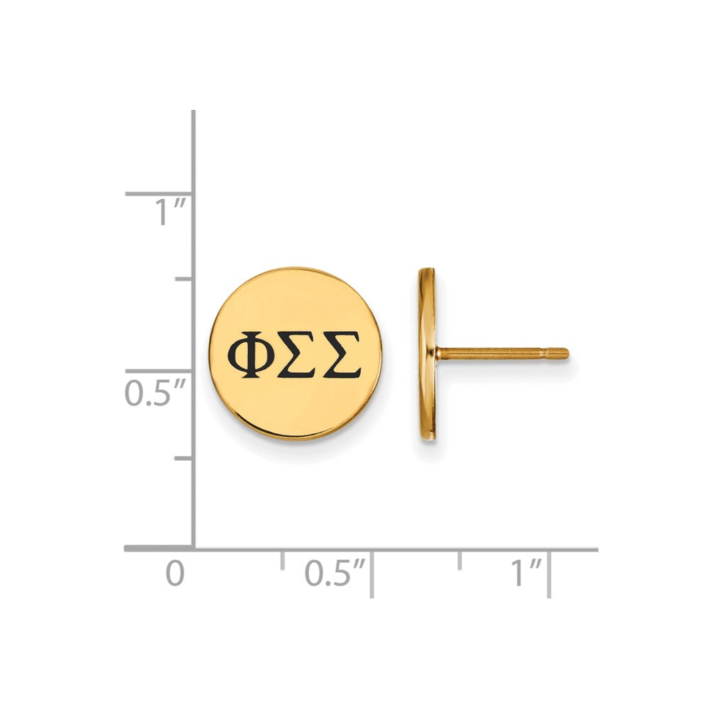 Sterling Silver Gold-plated LogoArt Phi Sigma Sigma Sorority Greek Letters Black Enamel Post Earrings