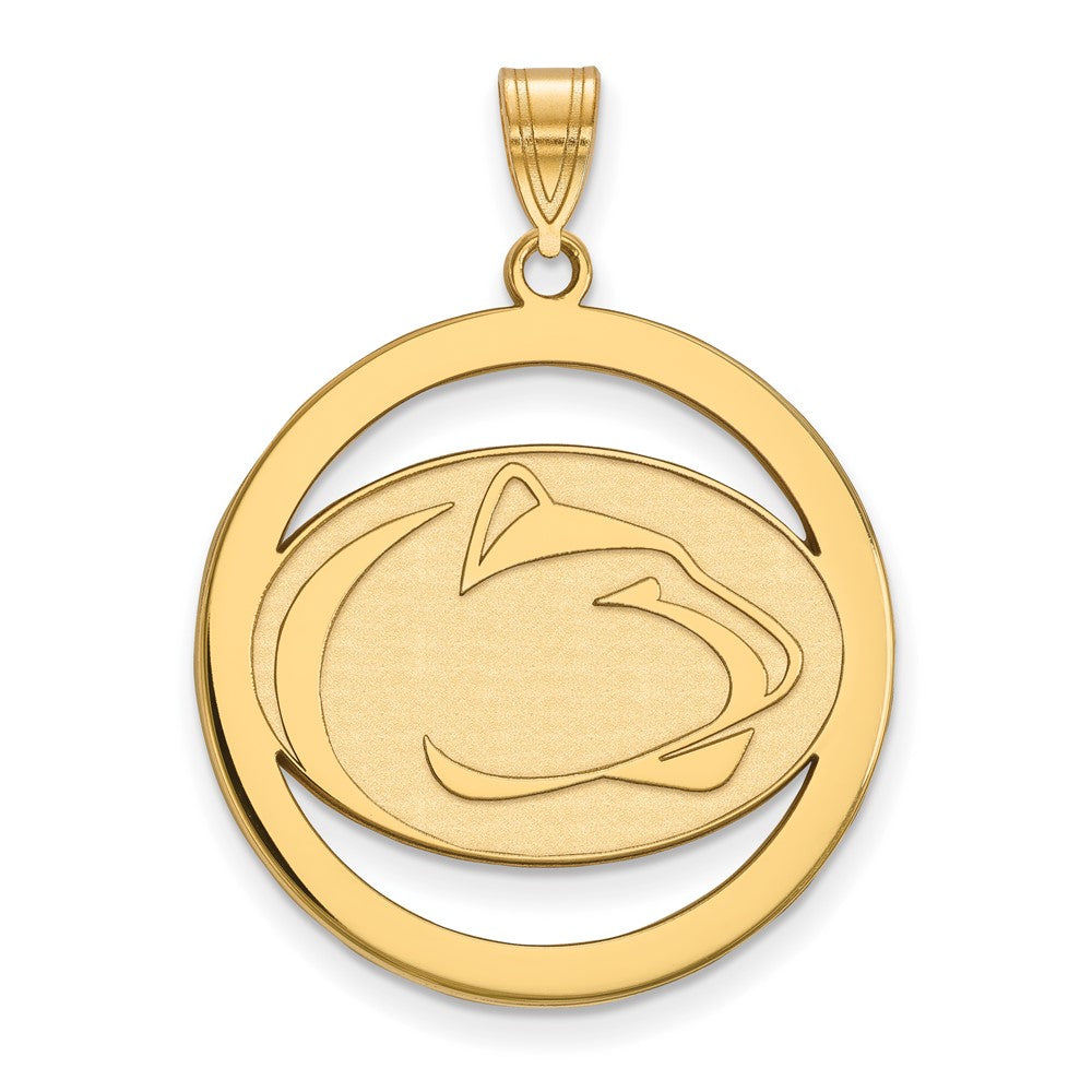 Sterling Silver Gold-plated LogoArt Penn State University Lion Extra Large Circle Pendant