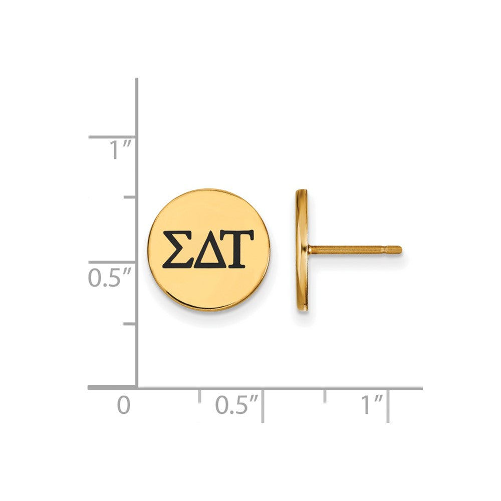 Sterling Silver Gold-plated LogoArt Sigma Delta Tau Sorority Greek Letters Black Enamel Post Earrings