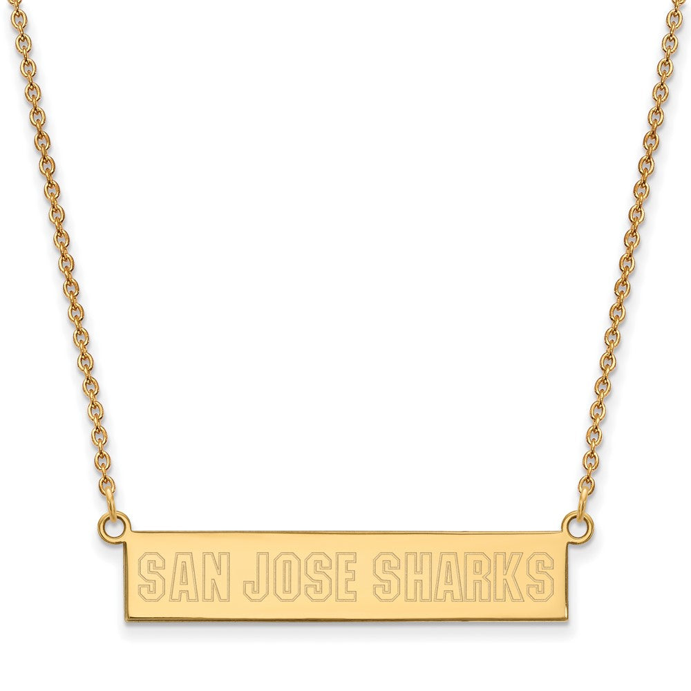 Sterling Silver Gold-plated NHL LogoArt San Jose Sharks Small Bar 18 inch Necklace