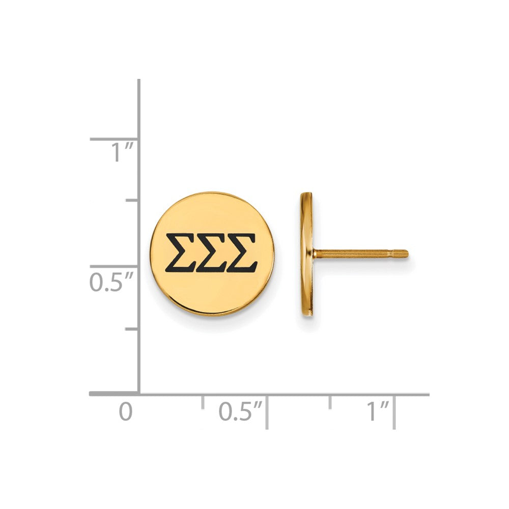 Sterling Silver Gold-plated LogoArt Sigma Sigma Sigma Sorority Greek Letters Black Enamel Post Earrings