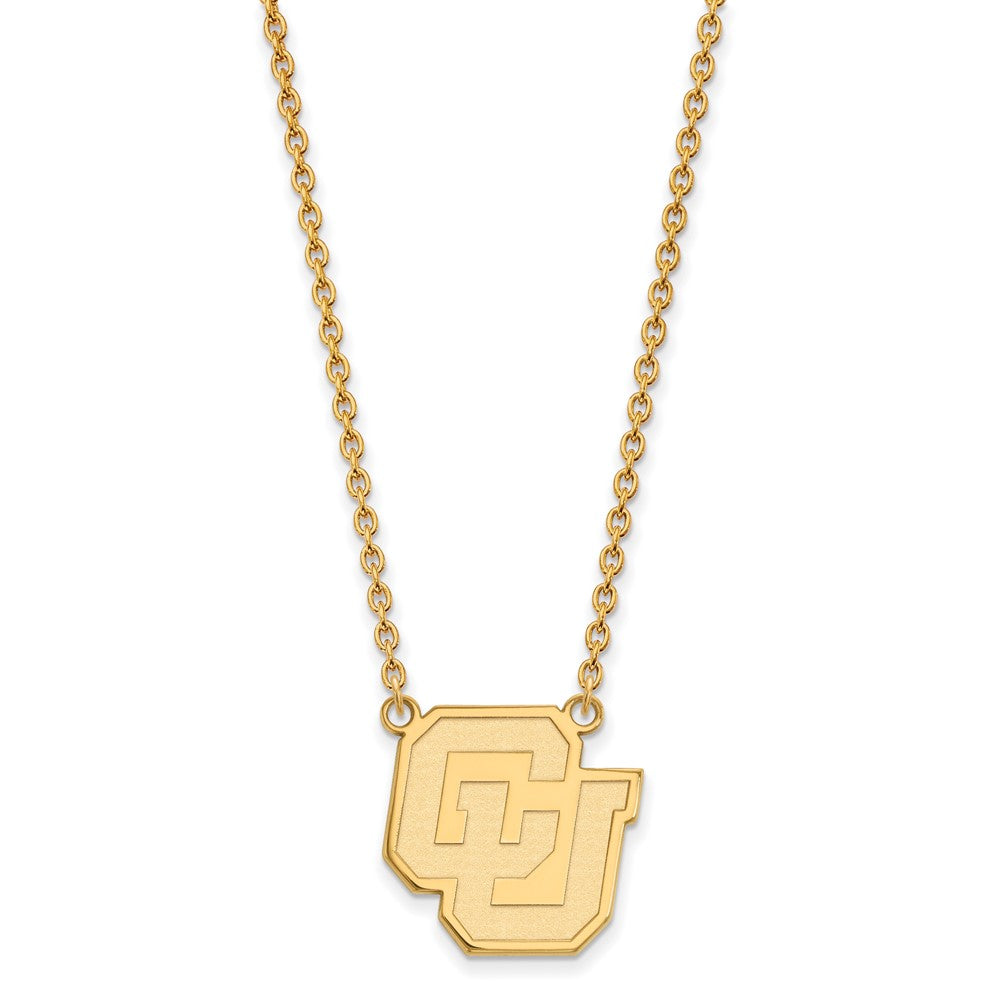 Sterling Silver Gold-plated LogoArt University of Colorado C-U Large Pendant 18 inch Necklace