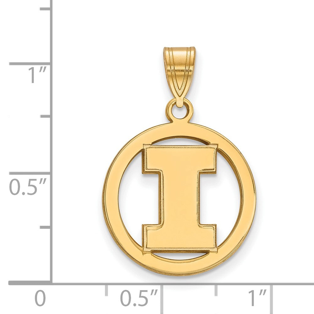 Sterling Silver Gold-plated LogoArt University of Illinois Letter I Medium Circle Pendant